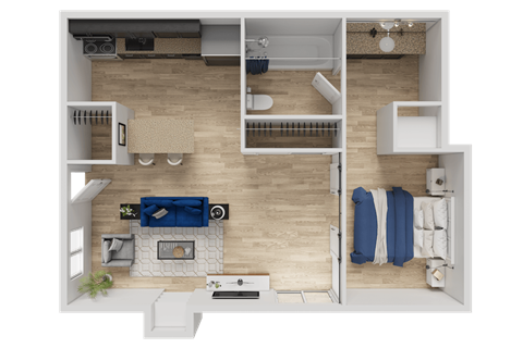 Floor plan for 1 bed, 1 bath, 550 sqft